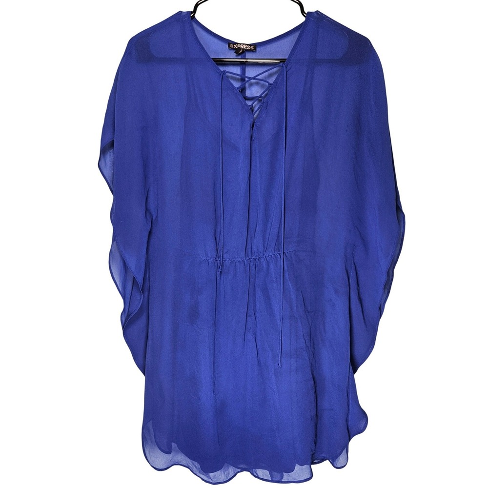 Express‎ Royal Blue Sheer Party Dress V-Neck XS